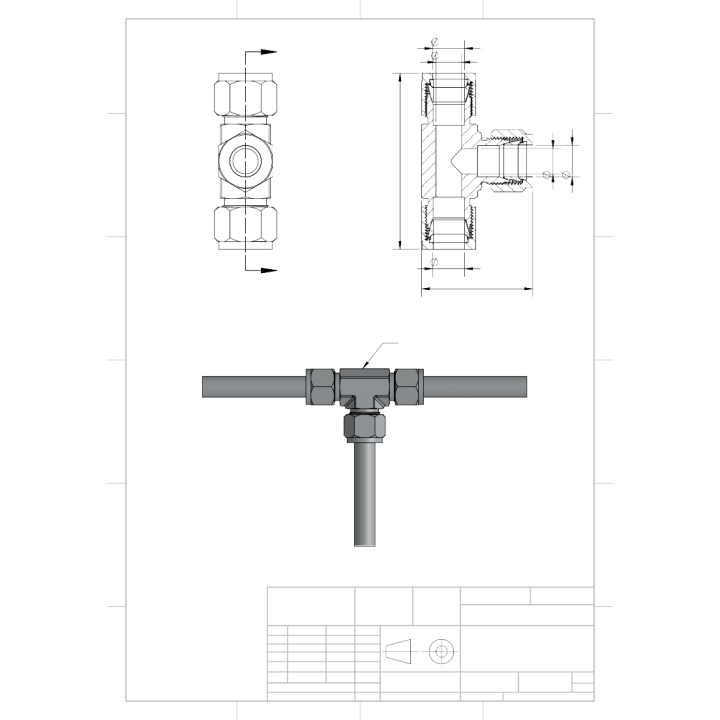Female Tee Connector Ferrule Fitting-1/2"x3/8"NPT